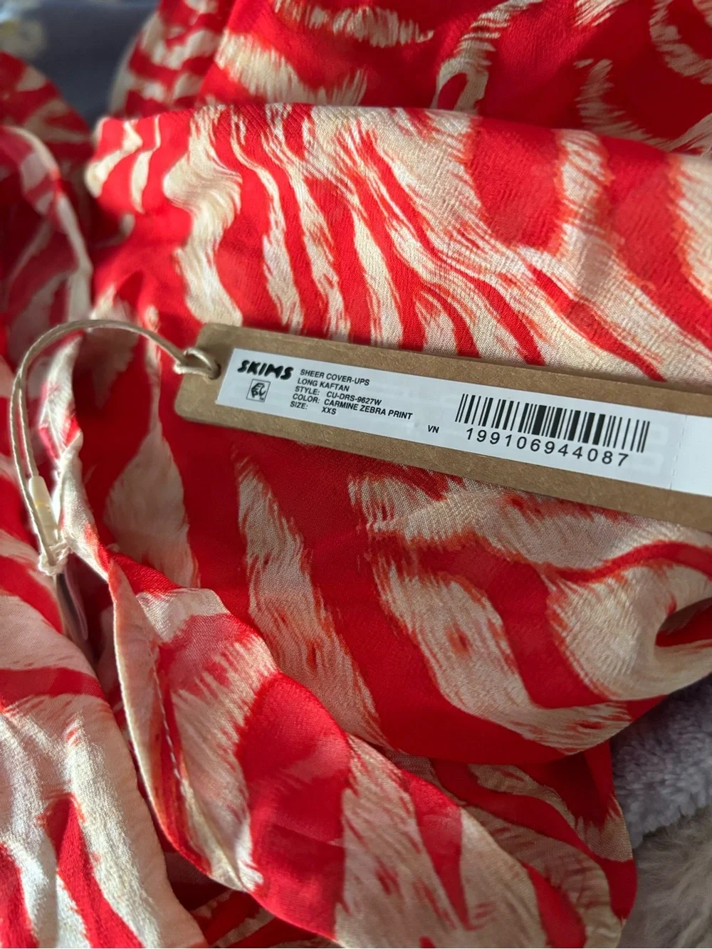 SKIMS Coral Zebra-Print Caftan Cover-Up